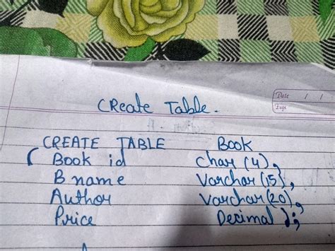 Write command to create table named ‘BOOK ‘ with following fields: BOOK ...