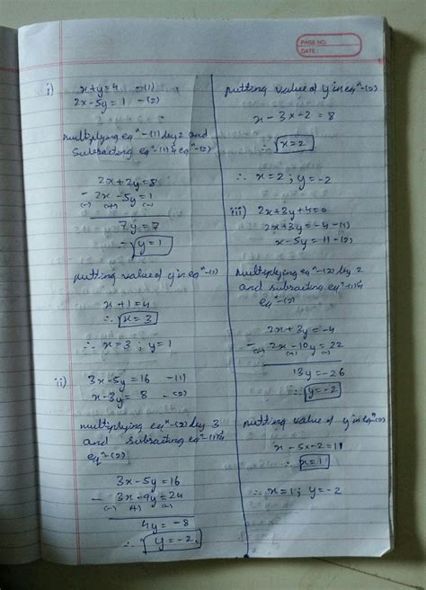 Solve the following sets of simultaneous equations.i) x+ y = 4: 2x - 5y ...