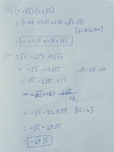 GRADE:IX 1.Simplify the given expression. i) (5+√7)(2+√5) ii) 3√2-4√2 ...