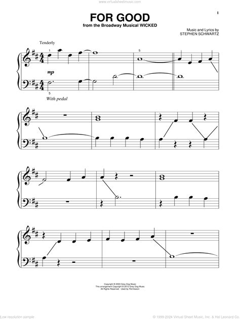 For Good (from Wicked), (beginner) (from Wicked) sheet music for piano solo