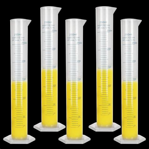 5Pack 250ml Plastic Graduated Cylinder, Transparent Measuring Cylinder ...
