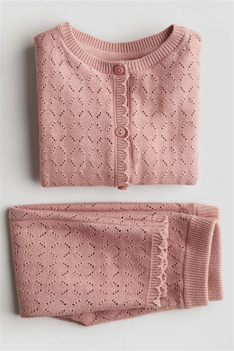 2-piece fine-knit set - Dusty pink - Kids | H&M IN