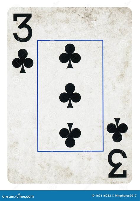Three of Clubs Vintage Playing Card - Isolated on White Stock ...