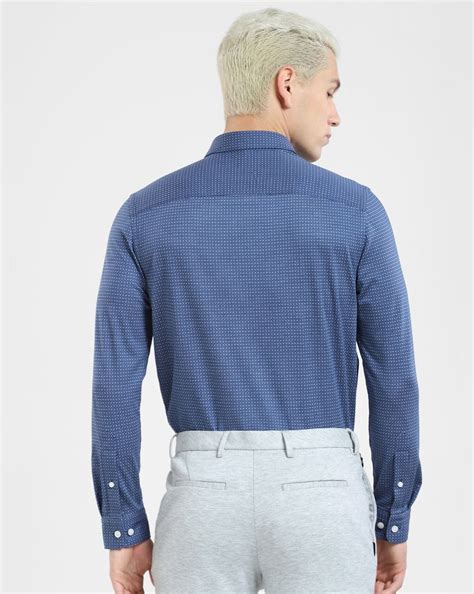 Dark Blue Printed Knit Full Sleeves Shirt