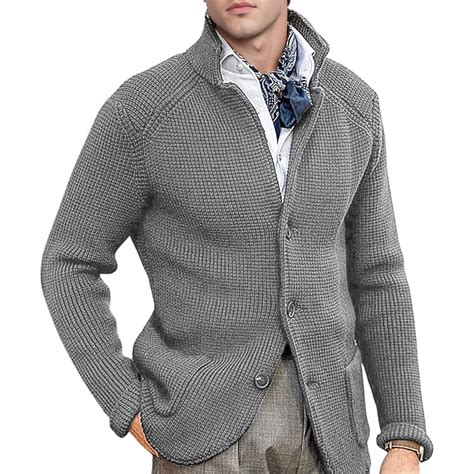 SOMER Men's Cardigan Sweater Jackets Long Sleeve Knitted Stand Collar ...