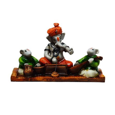 Lord Ganesha playing Harmonium with 2 Rats - eCraftIndia Online