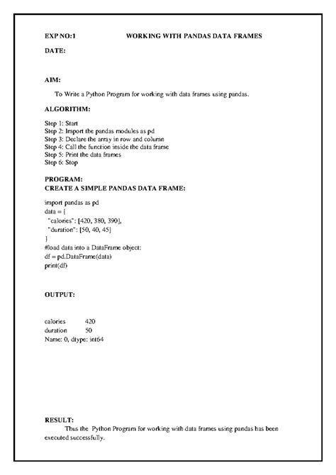 AD3411 DATA Science AND Analytics LAB - EXP NO:1 WORKING WITH PANDAS ...