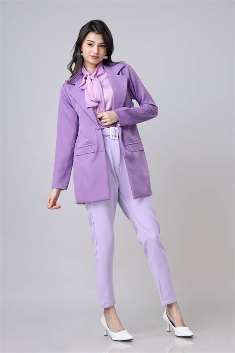 Tie Up Neck Top And Long Losse Blazer And Trouser Set – neofaa.com