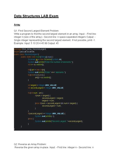 Data Structures LAB Exam: Array & Linked List Problems - Studocu
