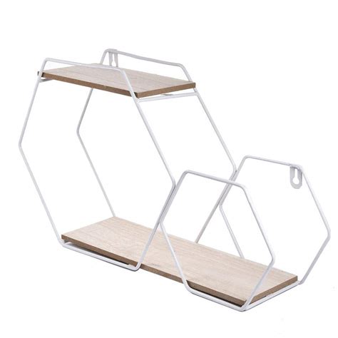 INDIAN DECOR. 6106 Wall Mounted Hexagonal Shelves Metal Wire & Wooden ...