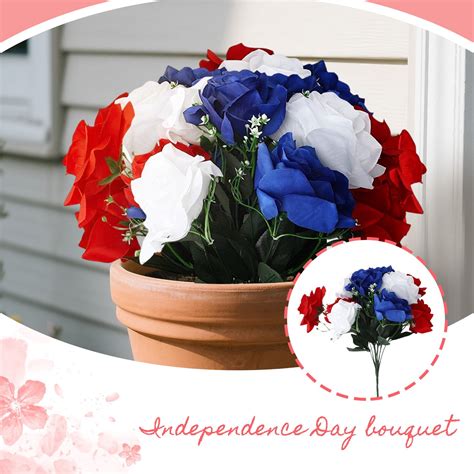 HeaCare Red White and Blue Decorations Artificial Tricolor Flowers for ...