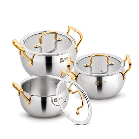 Buy Bergner BE Essentials TriPly Stainless Steel 3 Pcs Rice Handi Set ...