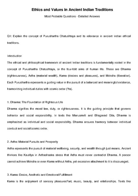 Ethics and Values in Ancient Indian Traditions: Most Probable Q&A - Studocu