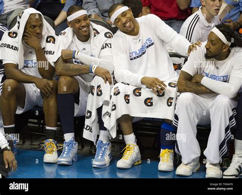 Denver Nuggets starters (L-R) Chauncey Billups, Carmelo Anthony, and ...