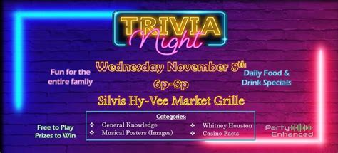 Trivia Night at Silvis Hy-Vee, Hy-Vee (2001 5th St Silvis, IL), 8 ...