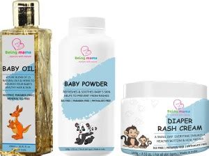 Being mama Baby Oil (200 ml) Baby Powder (100g) Baby Diaper Rash Cream ...