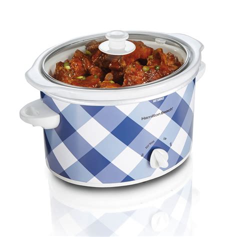 3 Quart Slow Cooker (Blue Gingham) - 33232 | HamiltonBeach.com