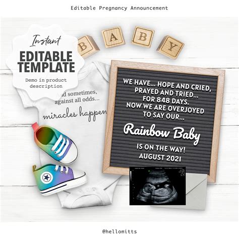 Editable Pregnancy Announcement Digital, Instant DIY Template, Gender ...
