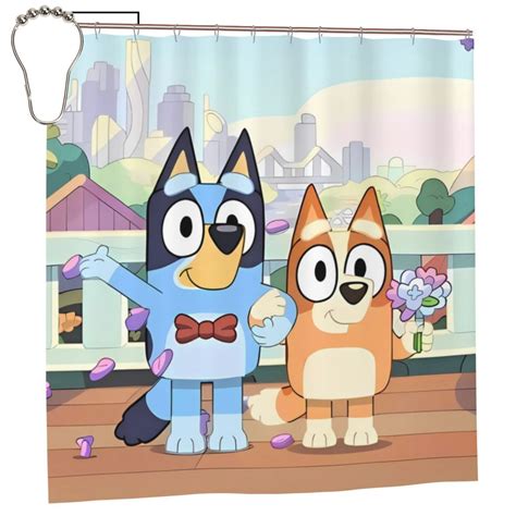 Sanaai Bluey Pattern Waterproof Shower Curtain Set - Fancy Bathroom ...