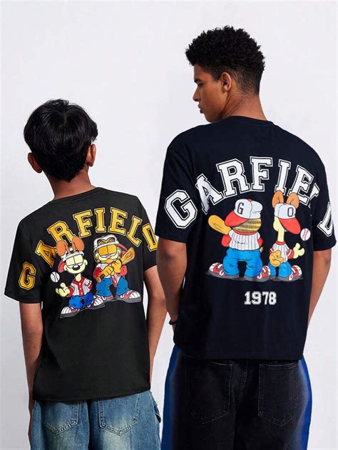 GARFIELD X SHEIN Tween Boy American Cartoon Sports Pattern Loose Knit ...