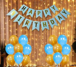 ARV Combo -Gold, Blue Metallic Balloons Happy Birthday banner with Led ...