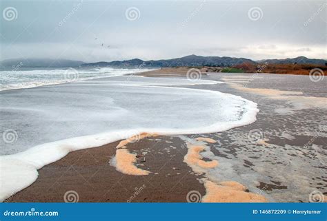 Wave Sea Water Overflowing into Santa Clara River Mouth Estuary in ...
