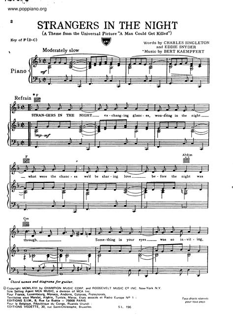Frank Sinatra-Strangers In The Night 琴譜pdf-香港流行鋼琴協會琴譜下載 ★