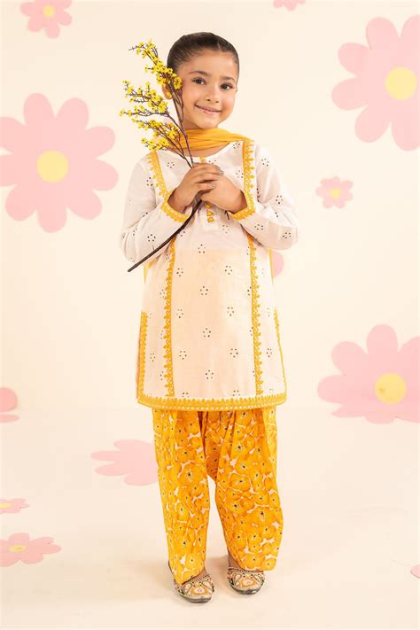3 Piece Embroidered Lawn Suit - [MKD-EF25-66R1-White and Yellow] – Nour