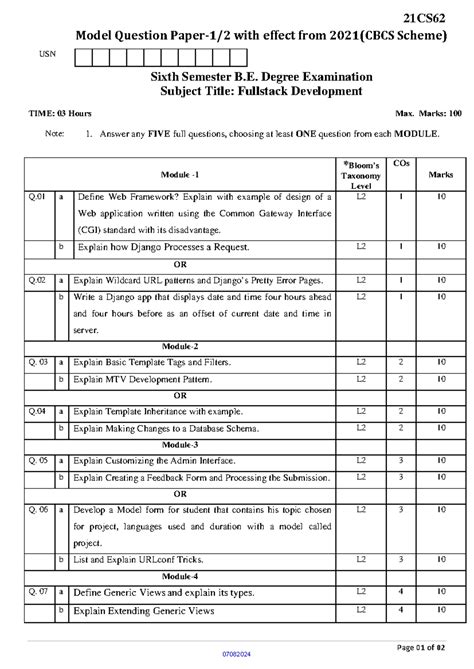21CS62 - FSD - ####### Page 01 of 02 Model Question Paper-1/2 with ...
