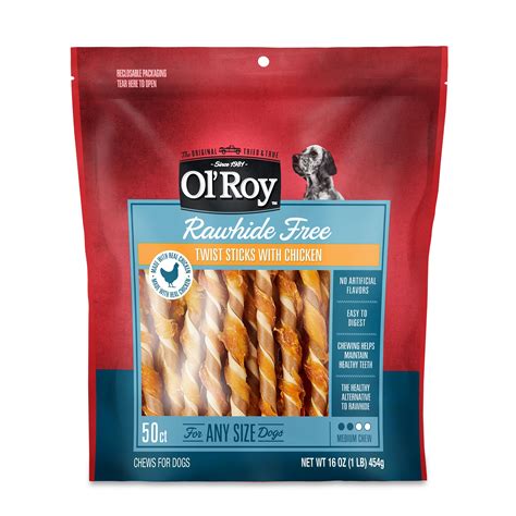 Ol' Roy Rawhide Free Twist Sticks with Chicken Dog Treats 50ct 16oz ...