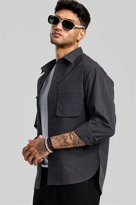 Buy Men's Charcoal Grey Relaxed Fit Overshirt Overshirt Online | Snitch ...