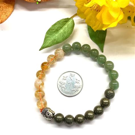 Citrine Green Aventurine & Pyrite Bracelet Multi Beads ( Abundance and