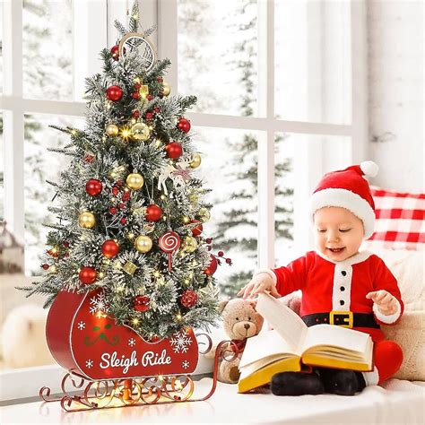 Qeetex 2PCS 3ft Snowmobile Christmas Tree With 78 Led Lights And 8 ...