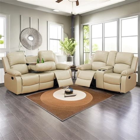 Amazon.com: SIENWIEY Manual Leather Recliner Sofa Set for Living Room ...