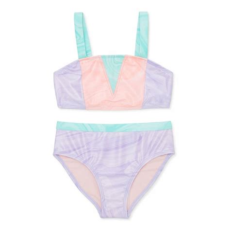 Wonder Nation Girls' Wave Swirls Bikini Swim Set - Lavendar Sky (each ...