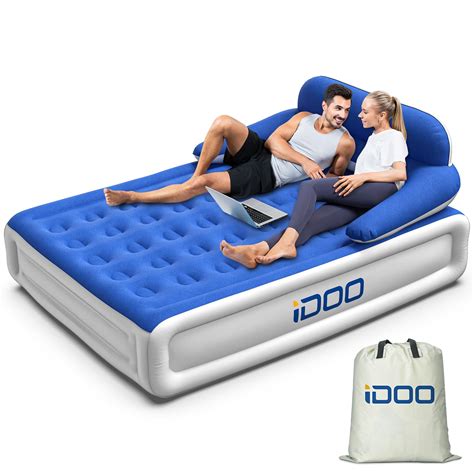 iDOO Air Mattress with Headboard, Queen Size Airbed with Built-in Pump ...