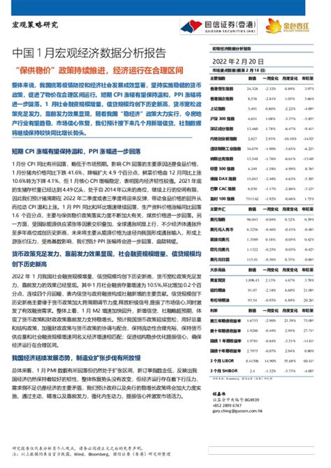 中国1月宏观经济数据分析报告：“保供稳价”政策持续推进，经济运行在合理区间