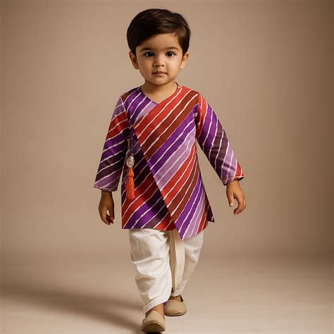 Pre Order: Angarkha Style Leheriye Printed Multicolour Kurta And Dhoti ...