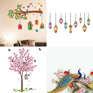 APTIO 45 cm Wall Sticker Bird House Hanging Lamp Pink Tree Bird& Nest ...