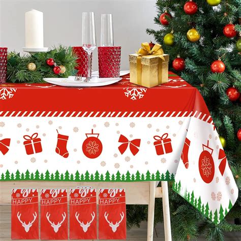 Amazon.com: 3 Pack Christmas Tablecloth Disposable Plastic Christmas ...