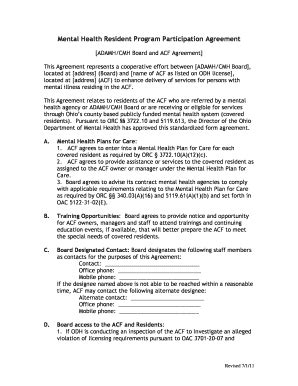 Fillable Online Mental Health Resident Program Participation Agreement ...