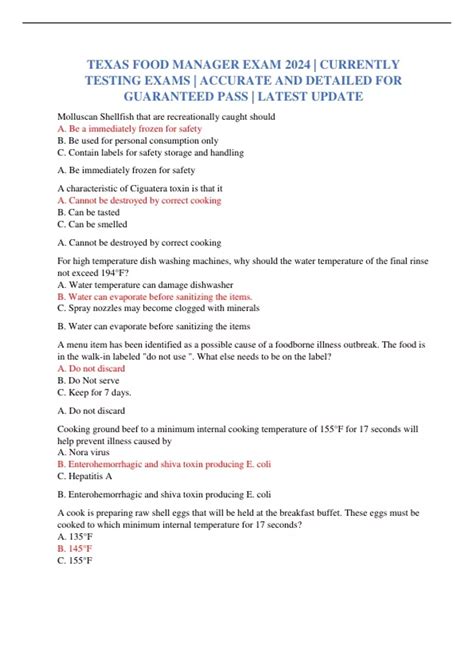 TEXAS FOOD MANAGER EXAM 2024 | CURRENTLY TESTING EXAMS | ACCURATE AND ...