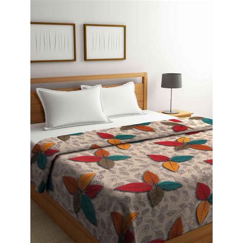 Buy FABINALIV Beige Floral Reversible 350 Gsm Micro Fiber Filling Bed ...
