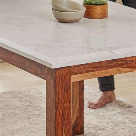 Buy Adana Grand Marble Top 4-Seater Dining Set with Chairs - Brown and ...