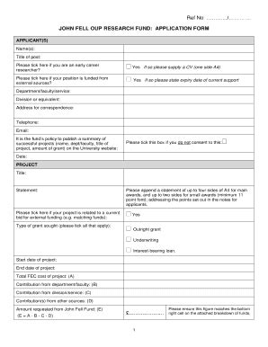 Fillable Online admin ox ac JOHN FELL OUP RESEARCH FUND APPLICATION ...