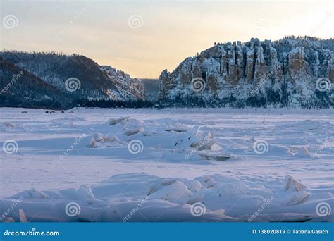 Lena Pillars at Sunset on the Lena River Stock Image - Image of evening ...