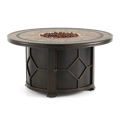 Black Gold Cast Aluminum and Porcelain Tile Top 48 in. D LP Fire Pit ...
