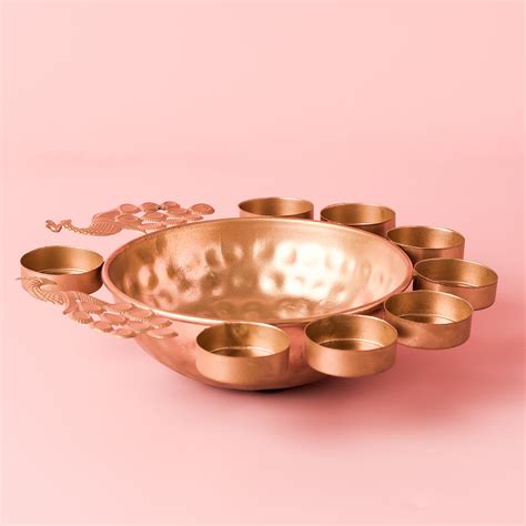 Peacock Metal Urli With Tealight Holders – Samskara Home
