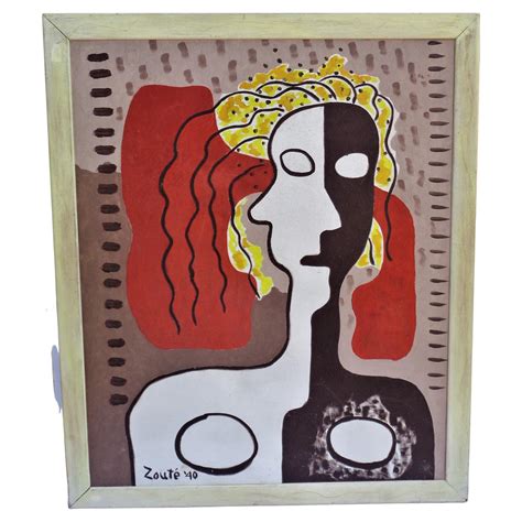 Abstract Modern Nude Oil Painting on Canvas, Zoute' 1940 For Sale at 1stDibs