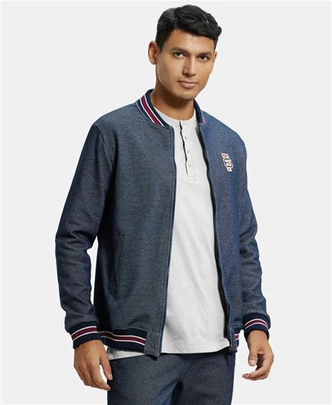 Buy Super Combed Cotton Rich Jacket with Ribbed Cuffs - Navy UM35 ...
